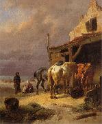 Wouterus Verschuur Draught horses resting at the beach Spain oil painting artist